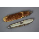 A Leather Cased Silver Pocket Fruit Knife, Sheffield 1909 with a Mother of Pearl Handle