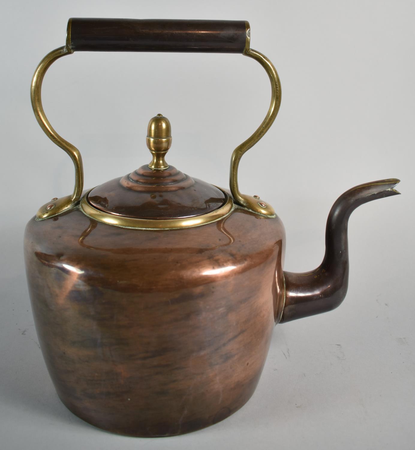 A Large Victorian Copper Kettle with Acorn Finial, 29.5cm High