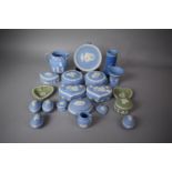 A Collection of Green and Blue Wedgwood Jasperware Together with a Jasperware Spill Vase
