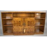A Maples Burr Walnut Bookshelf With Centre Shelved Cupboard, 153cm wide