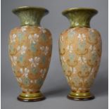 A Pair of Doulton Stoneware Vases Decorated in Usual Colour Enamels, Shape 3490, 24cm