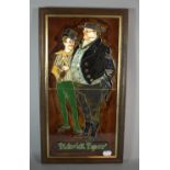 A Wooden Framed Maw and Co. Hand Painted Majolica Tile Depicting Pickwick Papers Figures, 24cm x