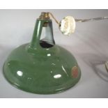 A Vintage Green Enamelled Coolicon Pendant Light Fitting