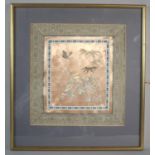A Framed Oriental Silk Panel Depicting Insects, Flowers and Bamboo, 27.5cm wide