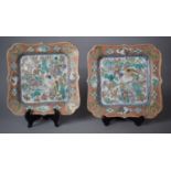 A Pair of Oriental Square Shaped Dishes In Underglaze Blue Having Polychrome Decoration Depicting