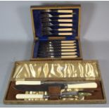 A Cased Vintage Bone Handled Carving Set and a Set of Six Fish Knives and Forks