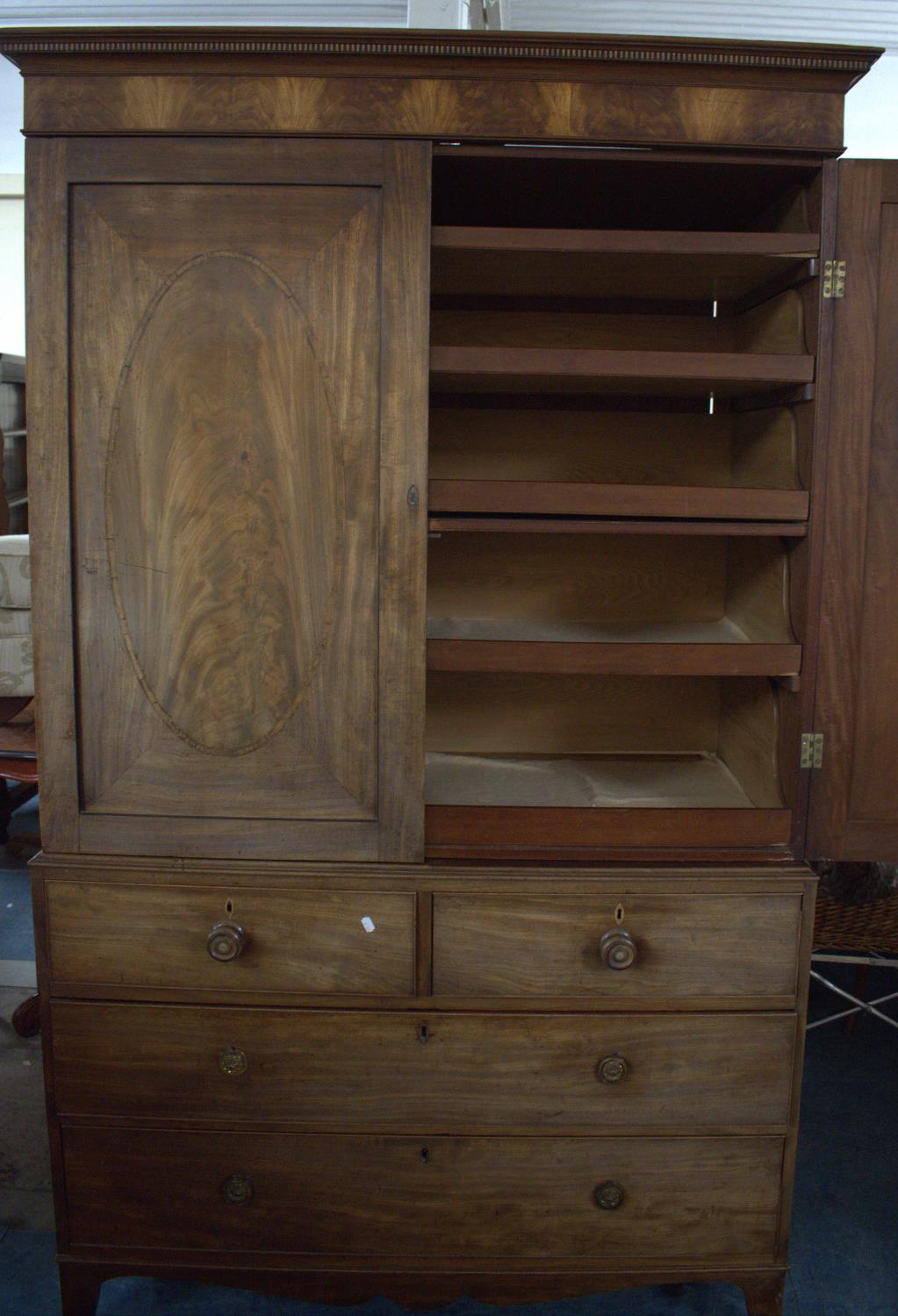 A Mid 19th Century Inlaid Linen Press, the Base with Two Short and Two Long Drawers on Bracket Feet, - Image 2 of 2