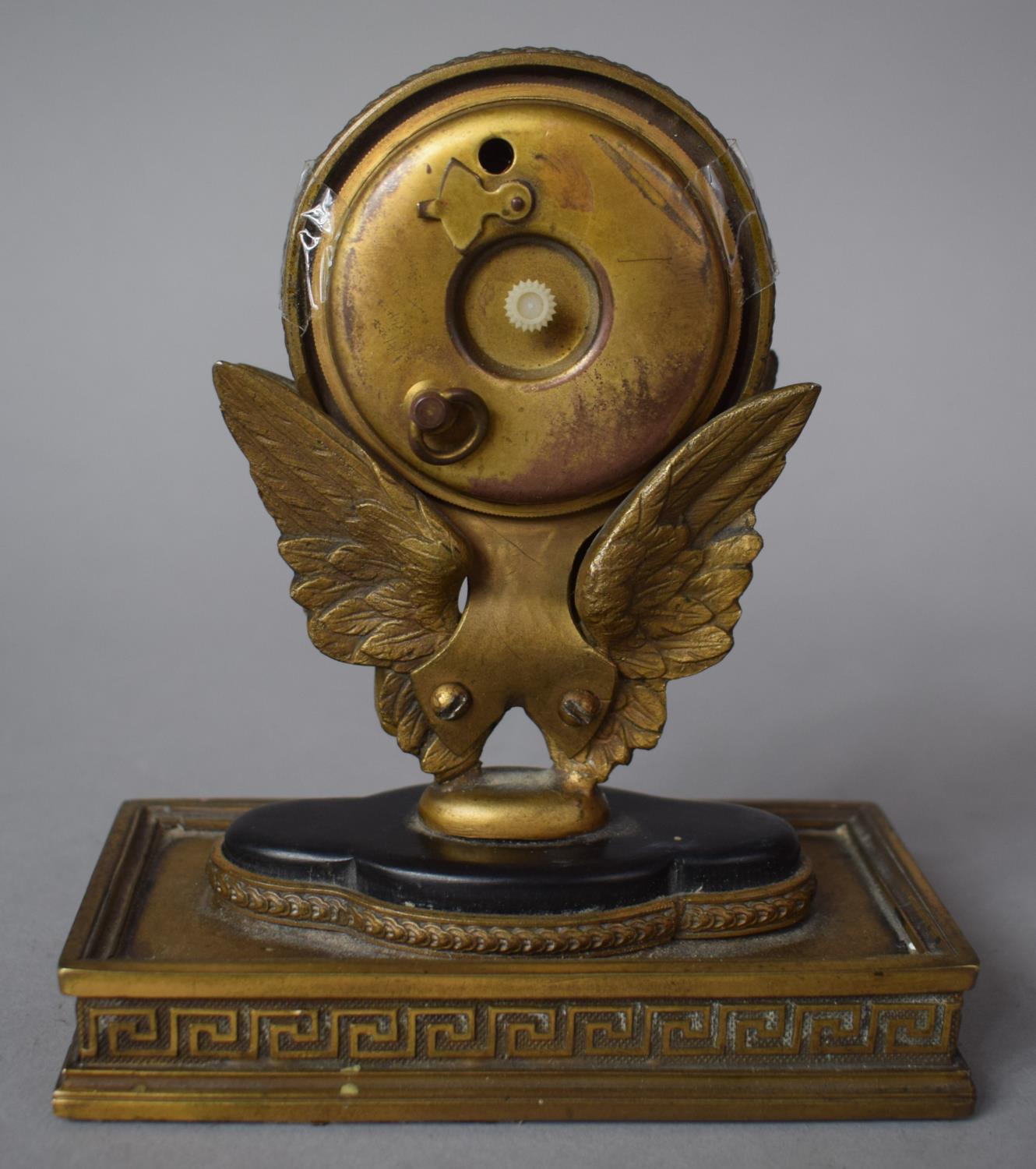 A Small French Bronze Second Empire Mantel Clock in the Form of a Pair of Wings Supporting - Image 2 of 2