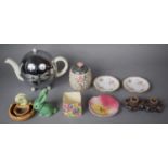 A Heatmaster Style Teapot, Two Wade Candle Sticks, Wade Preserve Pot, Sylvac Rabbit, Hornsea Pin