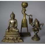A Benin Bronze Figure of Water Carrier Together with Far Eastern Seated Buddha on Lotus Throne and