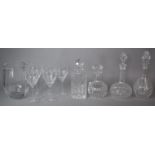 A Collection of Cut Glass Decanters to include Mallets and Spirit Examples, Large Water Jug, Five