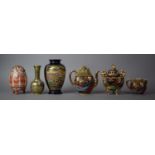 A Collection of Japanese Items to Include Satsuma Vase, Koro, Teapot, Milk Jug, Kutani Oviform