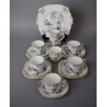 A Standard China Pink Pagoda Pattern Part Teaset to include Six Cups, Milk, Five Saucers, Four