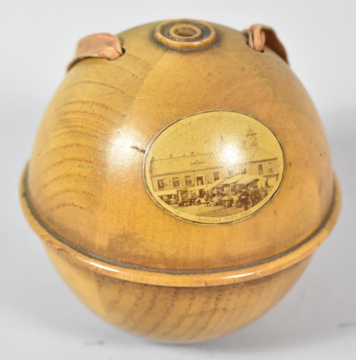 A Mauchline Ware Spherical String Dispenser, "Carlisle Town Hall", 9cm High - Image 2 of 2