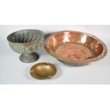 An Early Copper Circular Bowl, Rim AF, 29.5cm Diameter Together with a Footed Bowl and an Ashtray