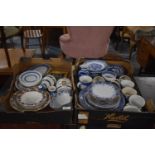 Two Boxes of Blue and White China to Inlcude Willow Pattern Dinner and Side Plates, Cups and Saucers