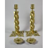 A Pair of Heavy Victorian Barley Twist Ecclesiastic Candle Sticks with Fleur De Lys Bases, 25cm high