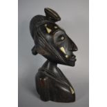 A Carved Ebony African Tribal Mask with Inlaid Decoration c.1900, 31cm high