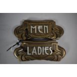 Two Small Cast Metal Art Nouveau Style Toilet Signs, Ladies and Men, Both 18.5cm wide, Plus VAT