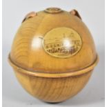 A Mauchline Ware Spherical String Dispenser, "Carlisle Town Hall", 9cm High