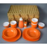 A Mid 20th Century Wicker Picnic Set and Contents, 40cm wide