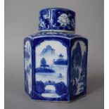 A Mid 20th Century Hexagonal Blue and White Lidded Ginger Jar, 17cm High, Seal Mark to Base (Lid