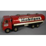 A 20th Century Tinplate Model of a Mobilgas Petrol Tanker, 39cm long