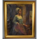 A 19th Century Gilt Framed Oil on Canvas Depicting Maiden with Bonnet and Basket, 39.5cm wide