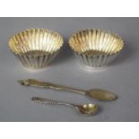 A Pair of Victorian Silver Scalloped Salts, Birmingham 1881 Together with a Silver Mustard Spoon and