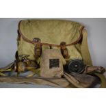 A Brady Leather Mounted Canvas Fishing Bag and a Hardy Rod Bag Together with Orvis Fishing Reel