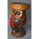 A Modern Carved Wooden Novelty Stool in the Form of an Owl, Circular Seat, 27cm Diameter and 51cm