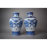 A Pair of Blue and White Baluster Vases with Floral Decoration, Having Six Character Mark for Kangxi