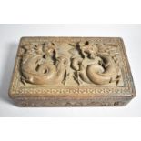 A Chinese Carved Wooden Box, the Hinged Lid Decorated with Two Dragons, Three Section Interior, 27.