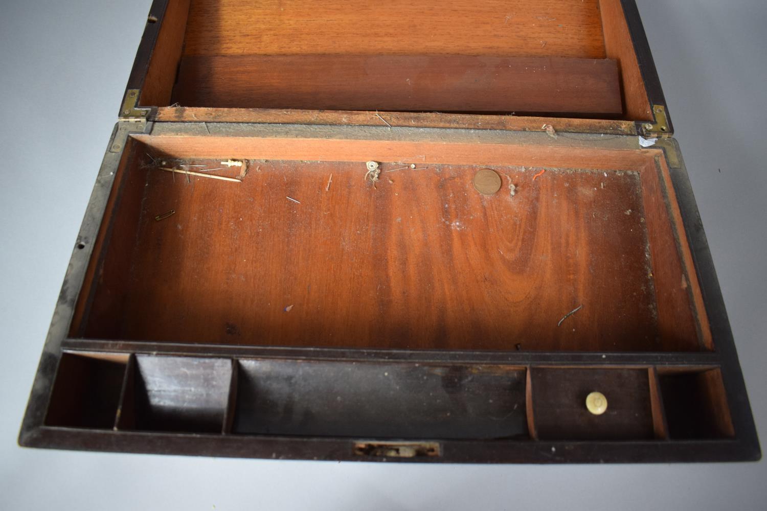 A Late 19th Century Rosewood Campaign Style Writing Slope with Brass Inset Handles and Mounts, - Image 3 of 4