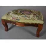 A Modern Tapestry Upholstered Footstool on Short Cabriole Legs, 39cm long