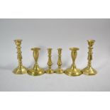 Three Pairs of Brass Candlesticks, The Largest 17cm