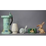 A Flaxman Budgerigar Jug, 27cm high, Sylvac Rabbit No.1372, Decoro Rabbit, Sylvac Vase and Small