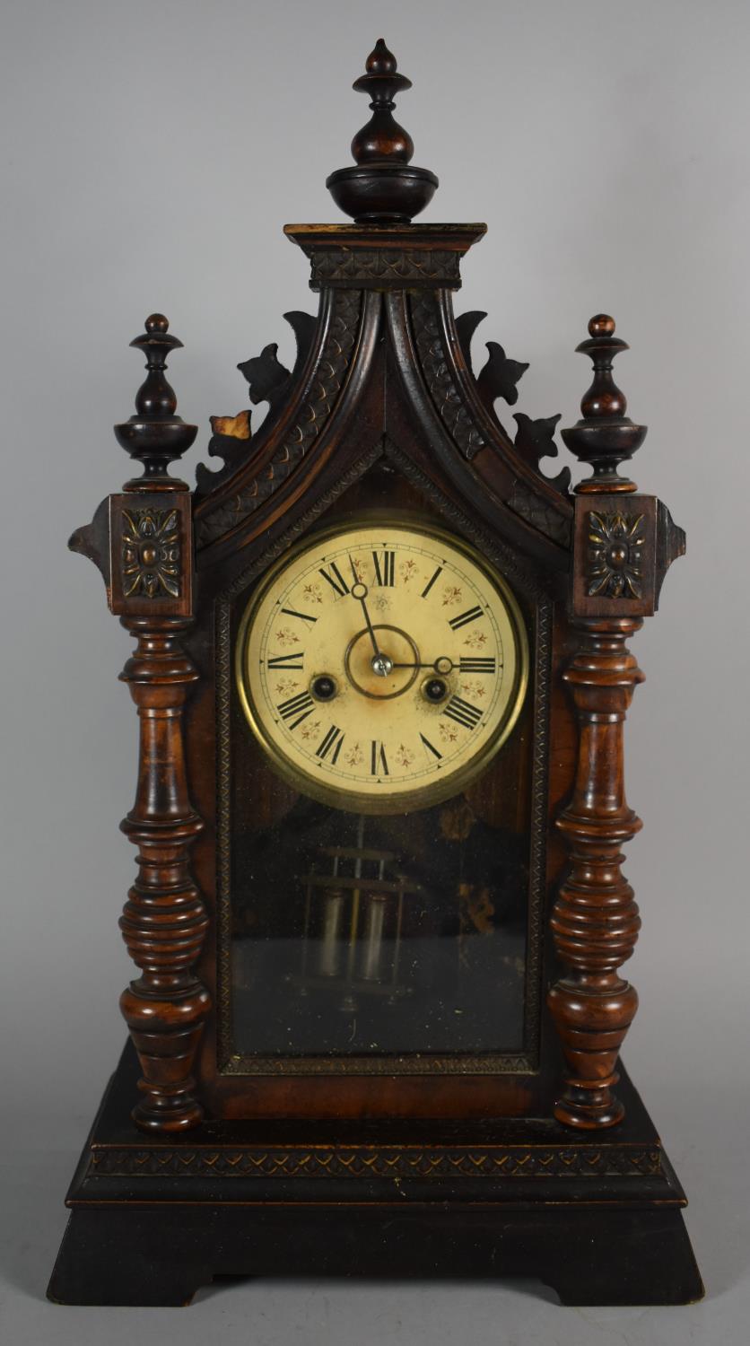 An American Mantle Clock with Half Pilaster Decoration, 8 Day Movement, 52cm High