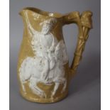 A Heavy Glazed Stoneware Jug Decorated with Huntsman with Horse, 25cm high