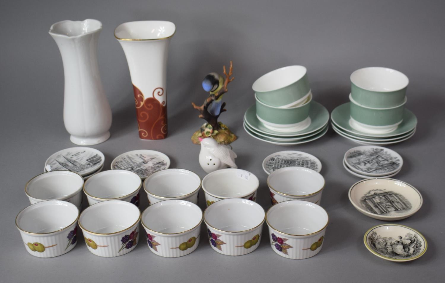 A Collection of Ceramics to Include Royal Worcester Ramekins, Wedgwood Vase, Pin Dishes, Royal Crown