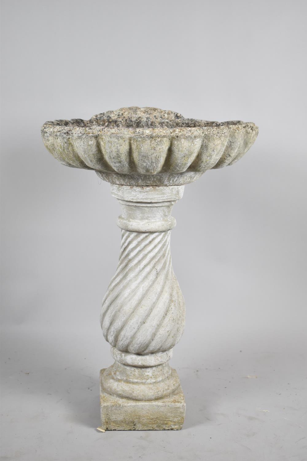 A Reconstituted Stone Bird Bath of Shell Form on Baluster Vase Support, 78cm high - Image 2 of 2