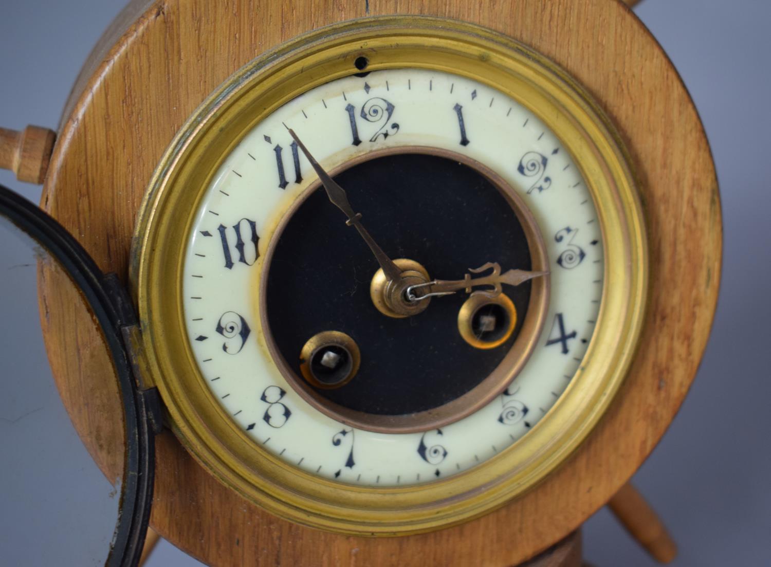 A Novelty Mantle Clock in the Form of a Ships Wheel on Turned Wooden Socle, 28cm high - Image 2 of 2