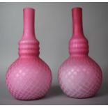 A Pair of Thomas Webb & Sons, Stourbridge Pink Satin Ribbonette Pattern Vases, 28cm High