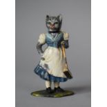 A Cold Painted Spelter Figure of Anthropomorphic Cat with Broom, Possibly Nursery Rhyme, 8cm high