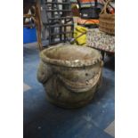 A Circular Reconstituted Stone Garden Planter with Swag Decoration, 39cm Diameter