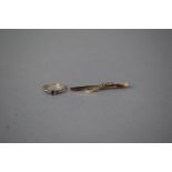 A Rolled Gold Seed Pearl Bar Brooch Stamped K and a 9ct Gold Ring (Missing Stones)