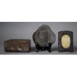 A Collection of Oriental Items to Include Pressed Bronzed Immortal Dish with Seal Mark to Base,