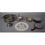 A Collection of Sundries to Include Silver Plate, Mirrored Coasters, Desk Bell etc