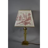 A Modern Table Lamp and Shade in the Form of a Brass Candlestick, Total Height 46cm