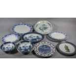 A Collection of Blue and White Plates, Serving Dishes and Bowls to Include Booths Real Old Willow,